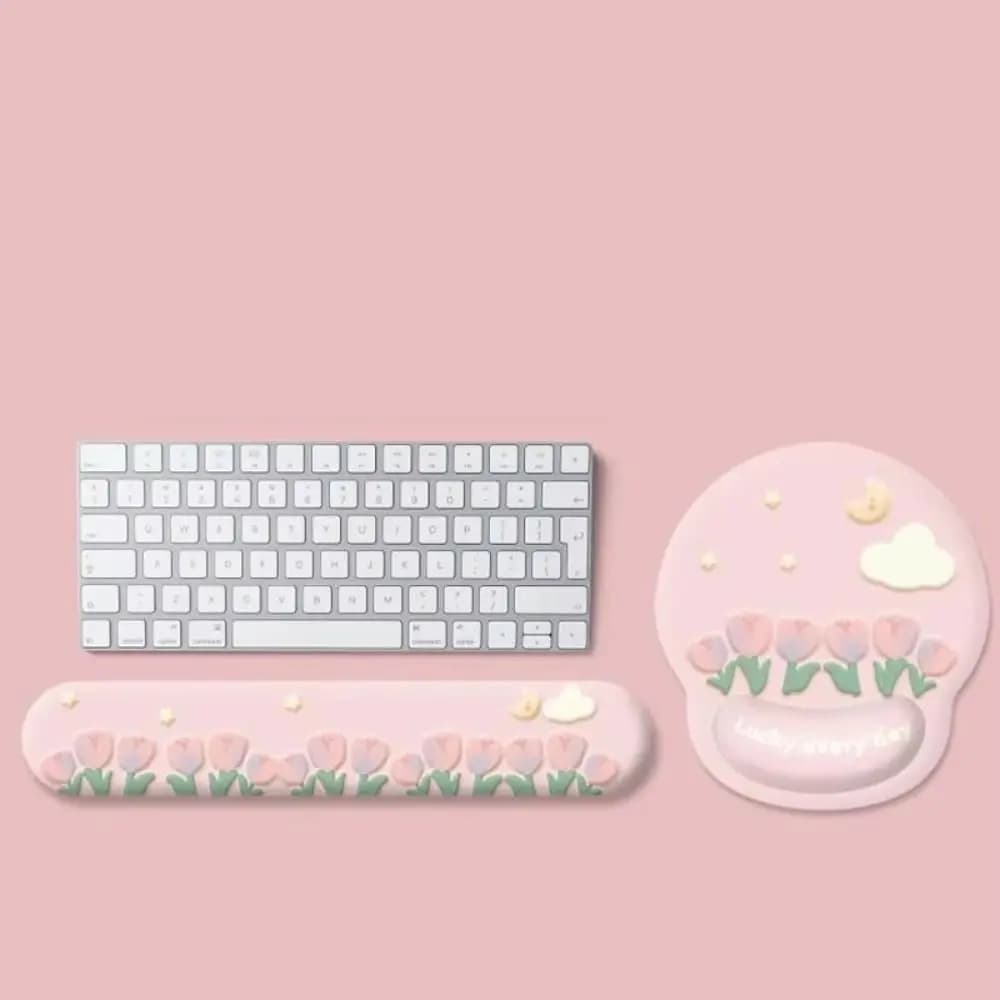 Tappetino per Mouse Creativo Antiscivolo a Forma di Tulipano con Base in Gomma e Supporto per Polso, Tappetino per Mouse Spesso e Carino con Poggiapolsi per Studenti