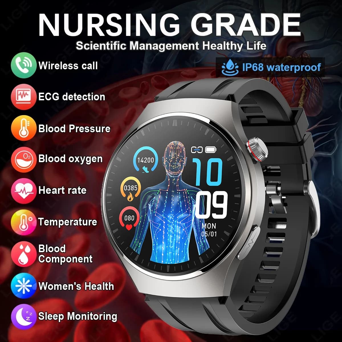2026 ECG+PPG Smartwatch Men Bluetooth Call Uric Acid Blood Lipids Heart Rate Blood Pressure Smart Watch Women 0641 Dropshipping