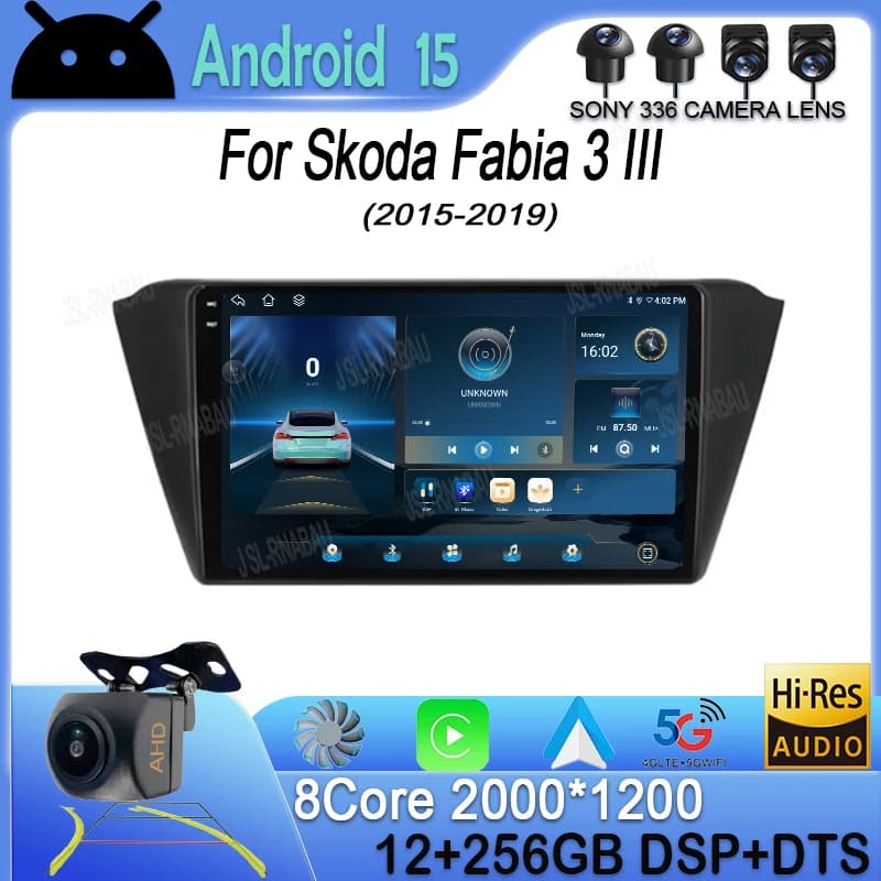 Android 15 Carplay Auto For Skoda Fabia 3 III 2015 2016 2017 2018 2019 GPS DSP Autoradio Video player 2din DVD Stereo