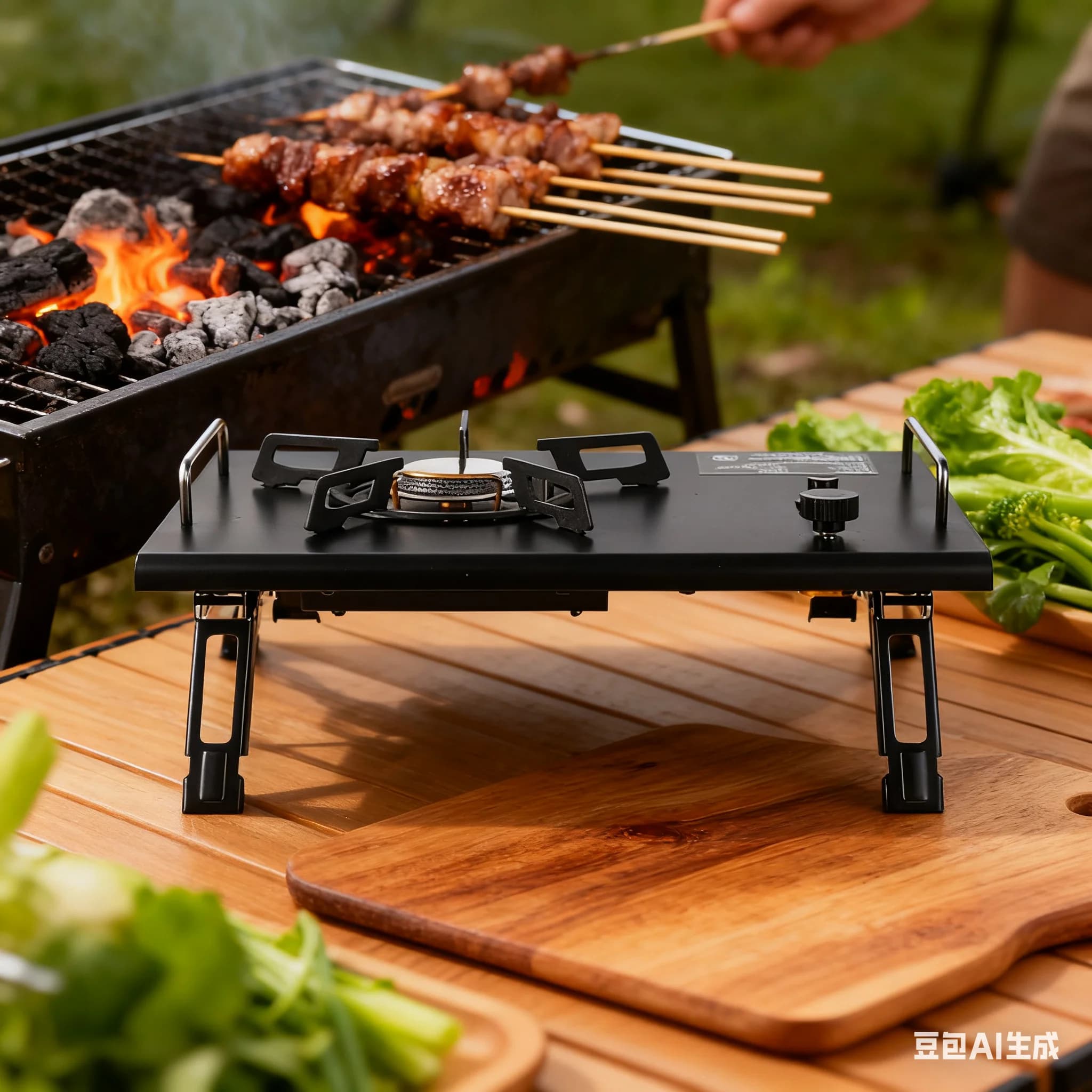 Fornello a gas portatile pieghevole da esterno Fornello da tavolo da campeggio Bruciatore da picnic da tavolo Pentole per accessori da campeggio per barbecue