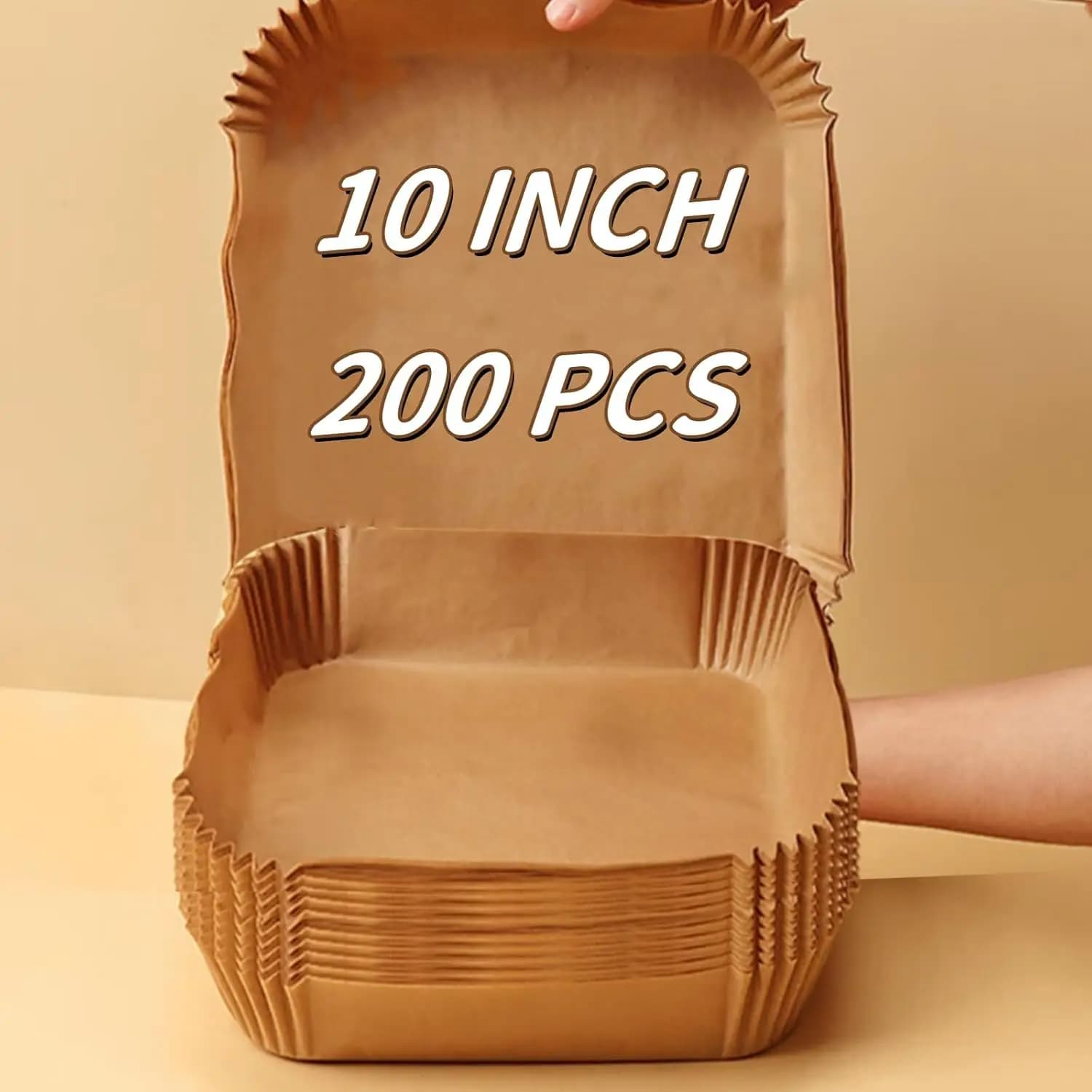 Fodere per friggitrice ad aria da 10 pollici usa e getta, 200 pezzi di fodere in carta per friggitrice ad aria quadrate, resistenti all'olio e alle alte temperature, in carta forzina B