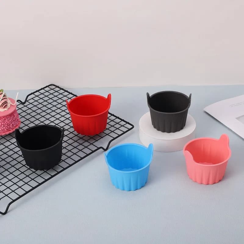 5Pcs Silicone Baking Cups with Handles, Reusable Large Muffin Liners, Non-Stick Cake Molds Compatible with Air Fryer