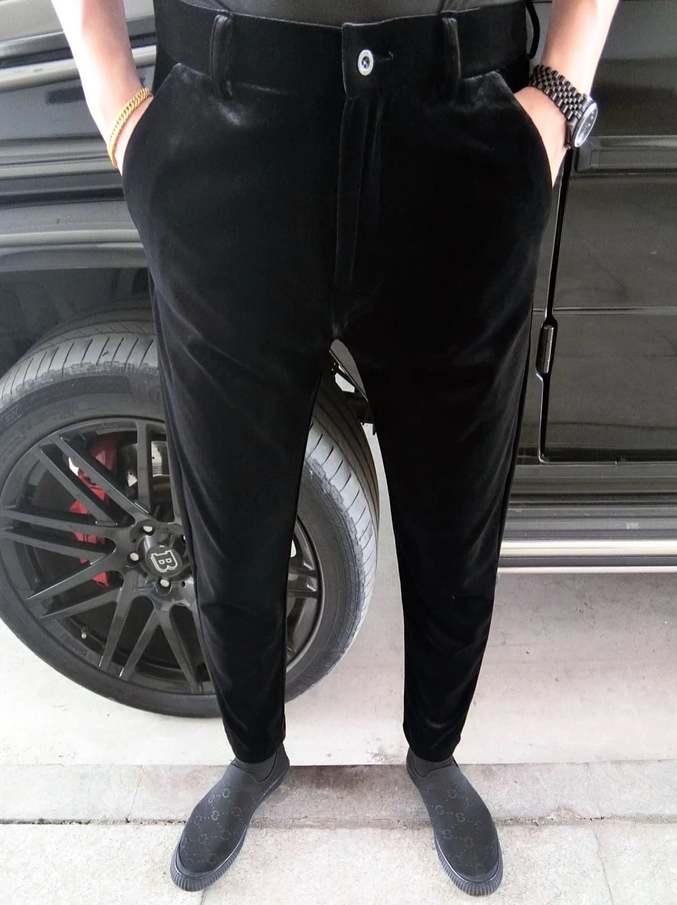 Men's Shorts Royal Baron V2023 Autumn Winter in Velvet Gamba Larga Slim Fit, Casual Business Pants with Belt, New Collection