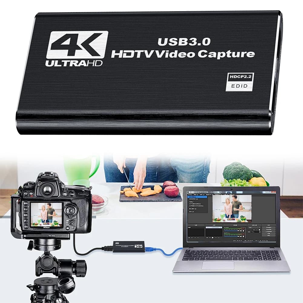 HDMI 1080P 60FPS Compatible USB 3.0 4K Capture Card Video Grabber Capture Card for Stream Works for PS4/camera/ PC