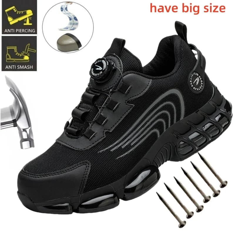Scarpe antinfortunistiche da lavoro con fibbia rotante per uomo e donna di grandi dimensioni Scarpe da ginnastica leggere con suola morbida per uomo Scarpe da lavoro protettive alla moda