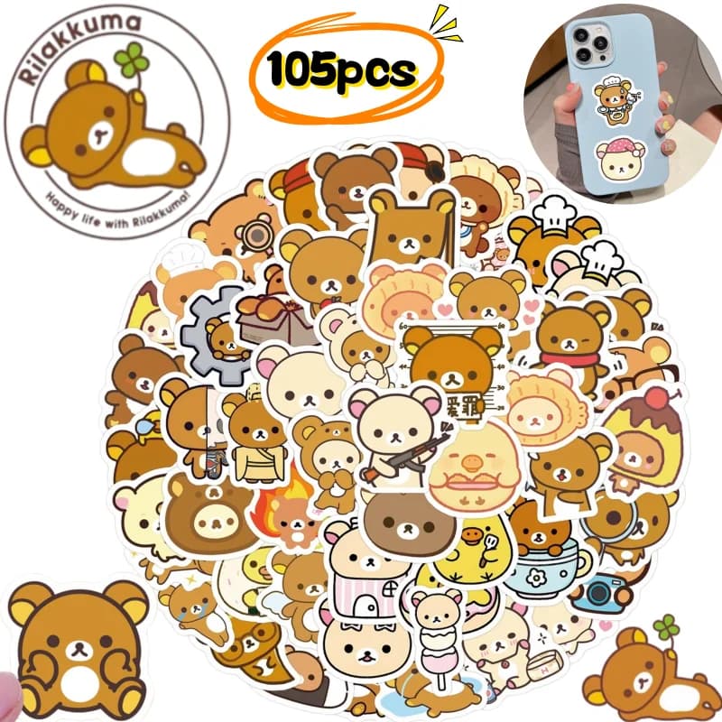 Bandai Rilakkuma Kiiroitori Korilakkuma 105 adesivi con stampe di cartoni animati di alta qualità per diari degli studenti, adesivi fai-da-te per disegni a fumetti