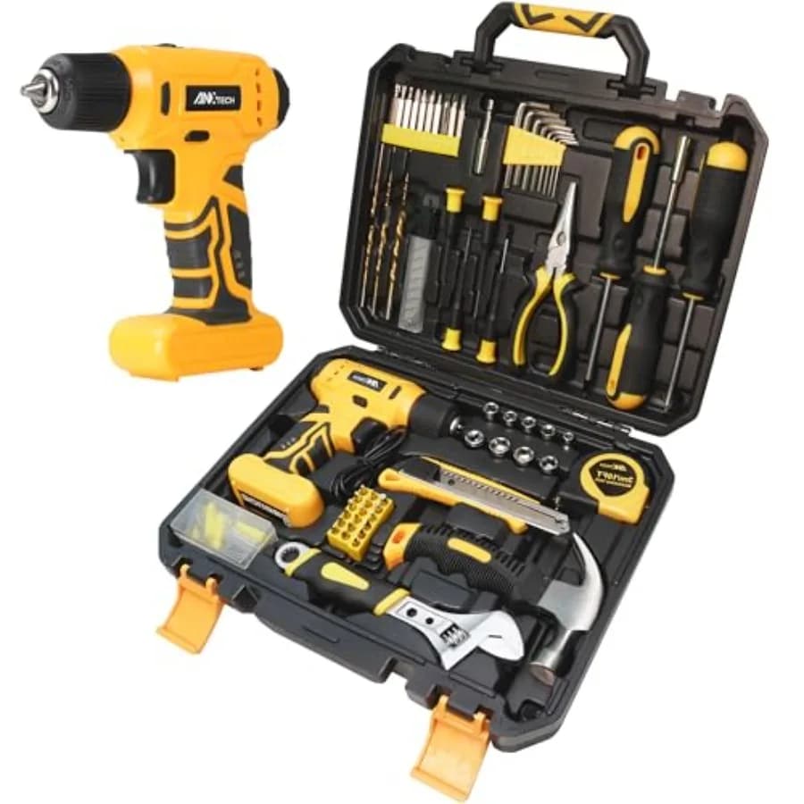 Set di Utensili con Trapano a Batteria 8V, Kit di Riparazione Domestica per Uomini e Donne, 154 Pezzi per Casa, Auto, Garage, Attrezzi Portatili