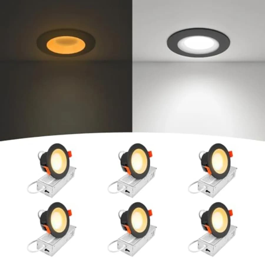 Faretto LED da Incasso Anti-Riflesso con Luce Notturna, Design a Deflettore Profondo, Dimmerabile 2700K-5000K, 5CCT Selezionabili, con Scatola di Giunzione
