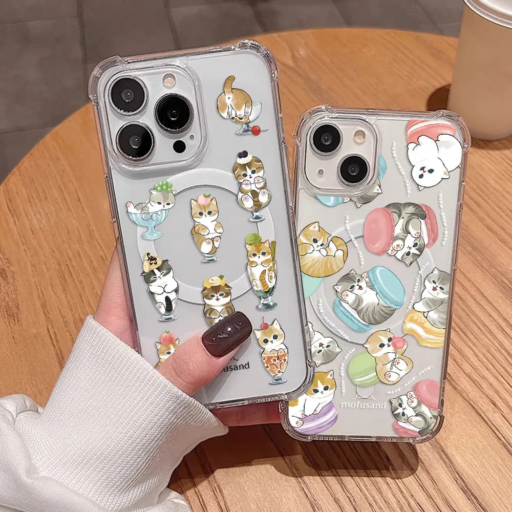 Cute M-Mofusands cat Magnetic Phone Case for iPhone 16 15 14 13 12 11 8 7 Plus Mini Pro Max X XR XSMax Anti Fall Cover