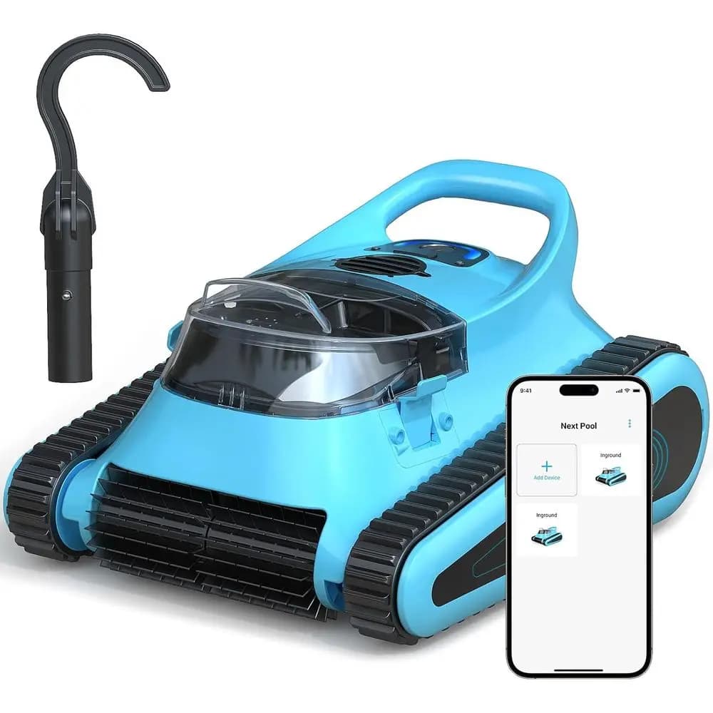 Pulitore per piscine interrate: Aspirapolvere robotico automatico con aspirazione da 180W, durata batteria di 150 minuti, copre fino a 2000 piedi quadrati.