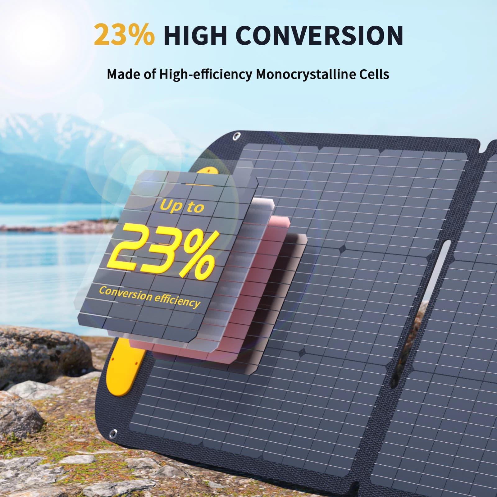 VTOMAN VS110 Portable Solar Panel,110W 19V Folding Solar Charger,23% High Efficiency,IP67 Waterproof,Adjustable Kickstands,for Camping,RV,Outdoor Adventures,Solar Generator Charging