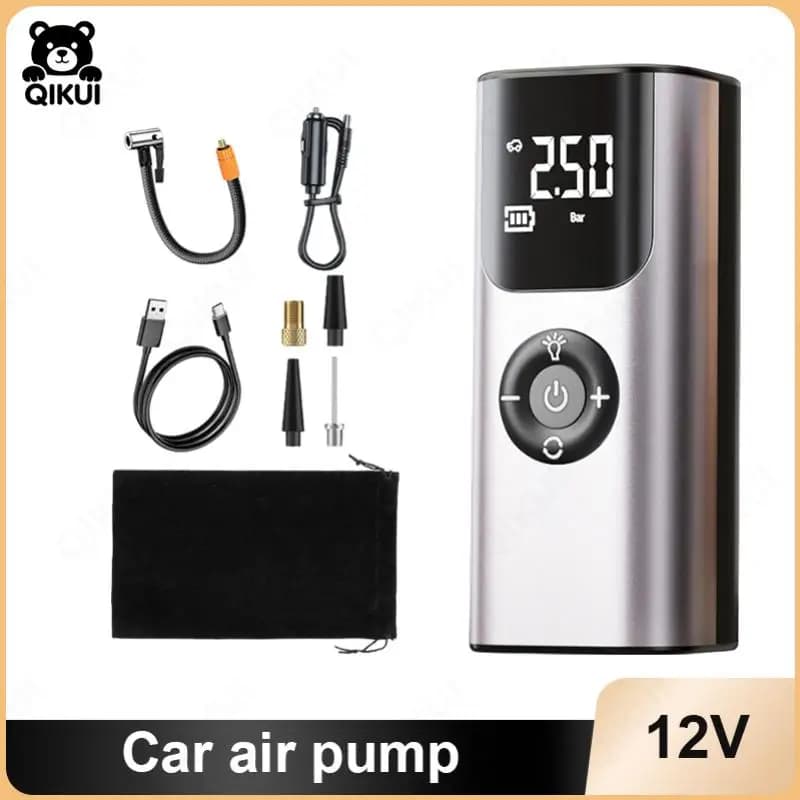 QIKUI 150PSI 12V Pompa Elettrica Potente per Pneumatici Auto con Luci LED e Manometro per Auto, Moto, Biciclette, Palloni