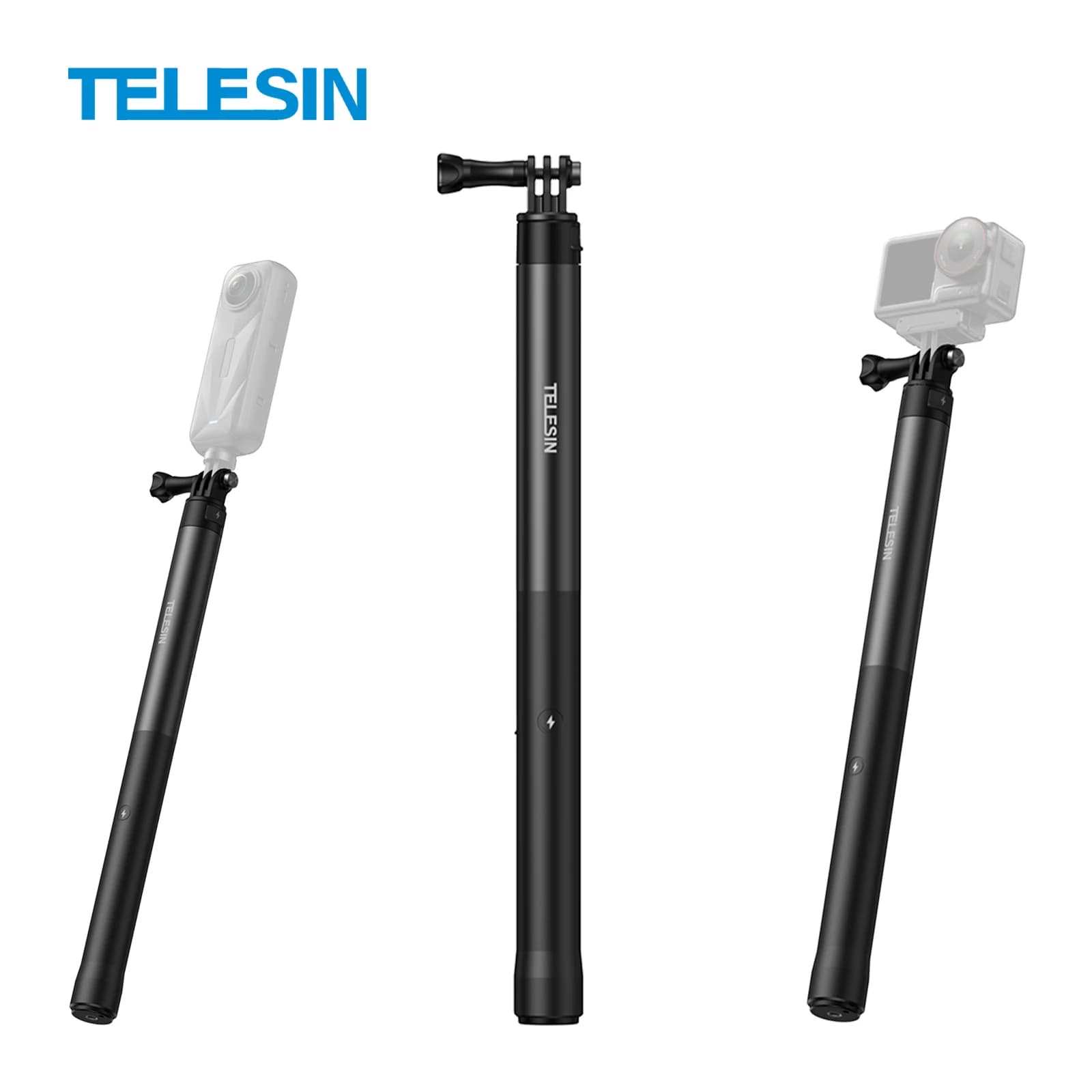 TELESIN Asta Selfie con Power Bank da 102 cm, Ricarica Rapida 18W, Asta Telescopica per Smartphone, GoPro, Insta360