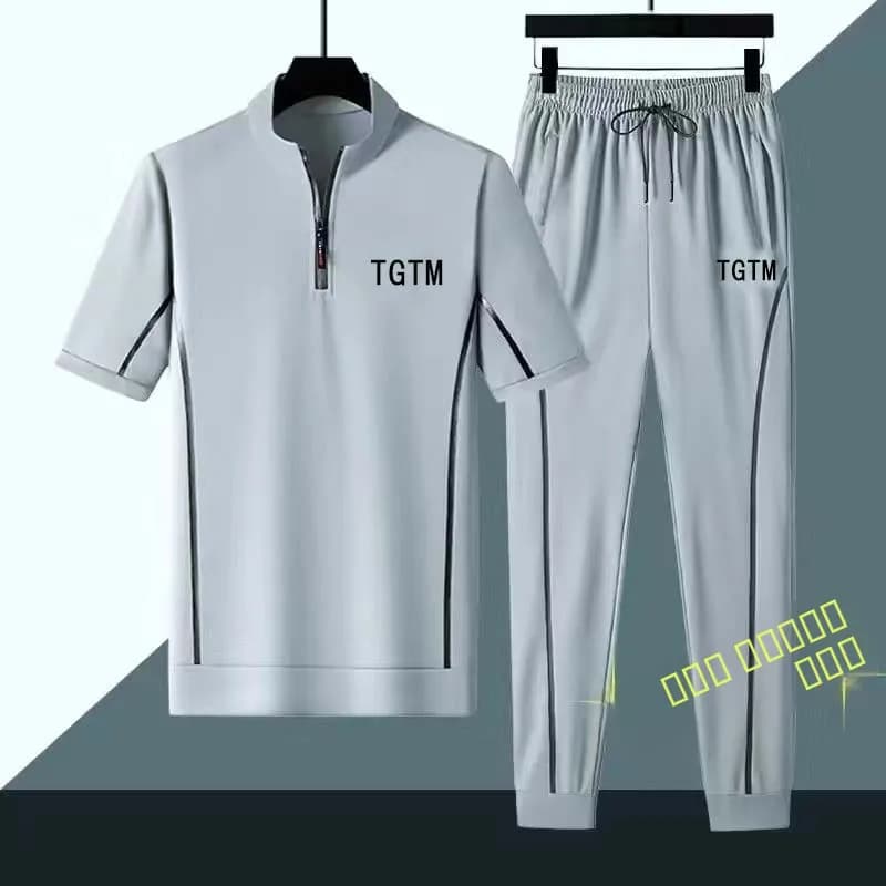 Summer T-shirt in short sleeve breathable ice silk, casual, men's, strong sizes, set two pieces, comfortable sports clothing