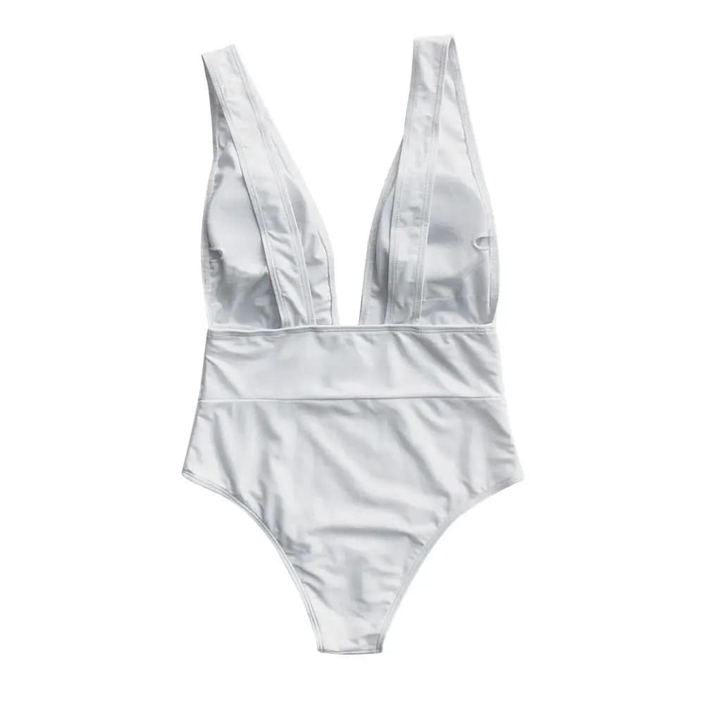 Costume da bagno da donna con scollo a V profondo, taglio alto, schiena bassa, vita sottile, ad asciugatura rapida, per vacanze tropicali, taglia L, bianco