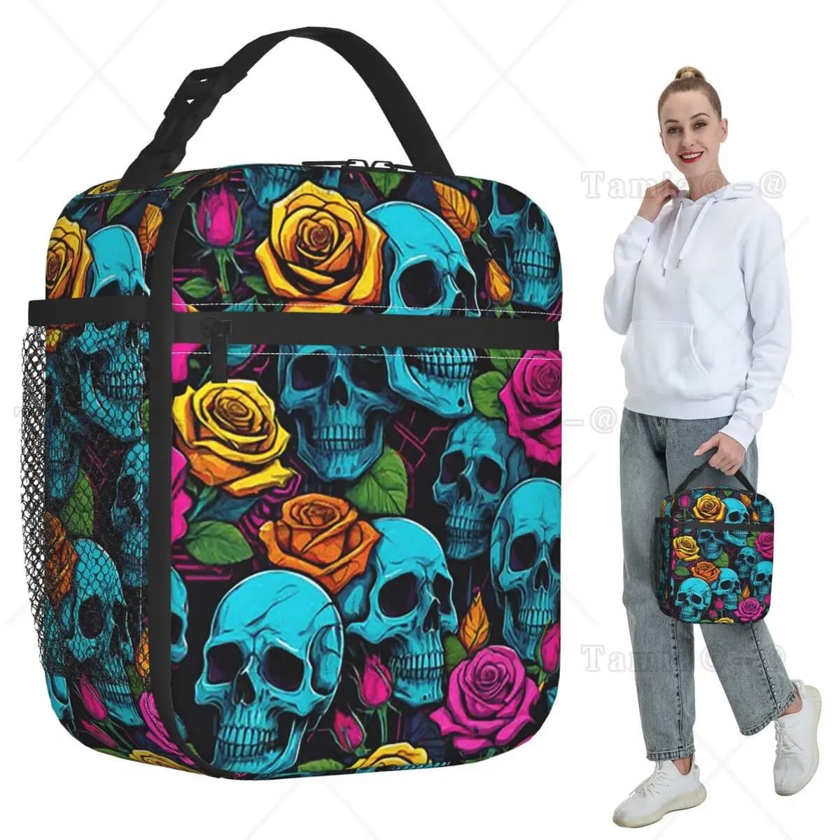 Vibrant Day Of The Dead Skulls Insulated Lunch Bag for Kids School Cooler Thermal Food Box Tote Portable Lunch Boxes Container