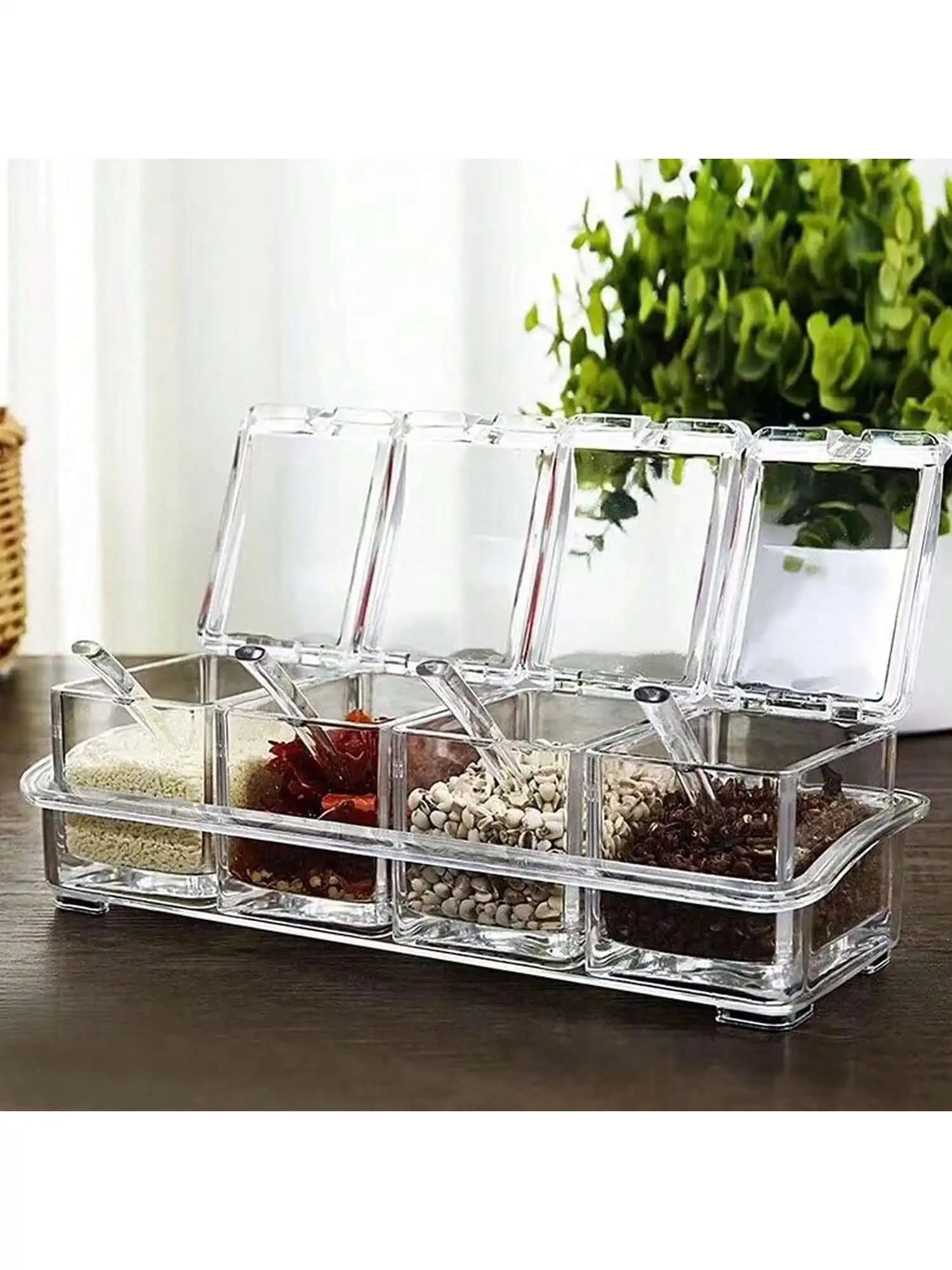 9-piece acrylic kitchen spice jar set, 4-piece transparent seasoning box set, spice, salt, and sugar jar storage container, spic
