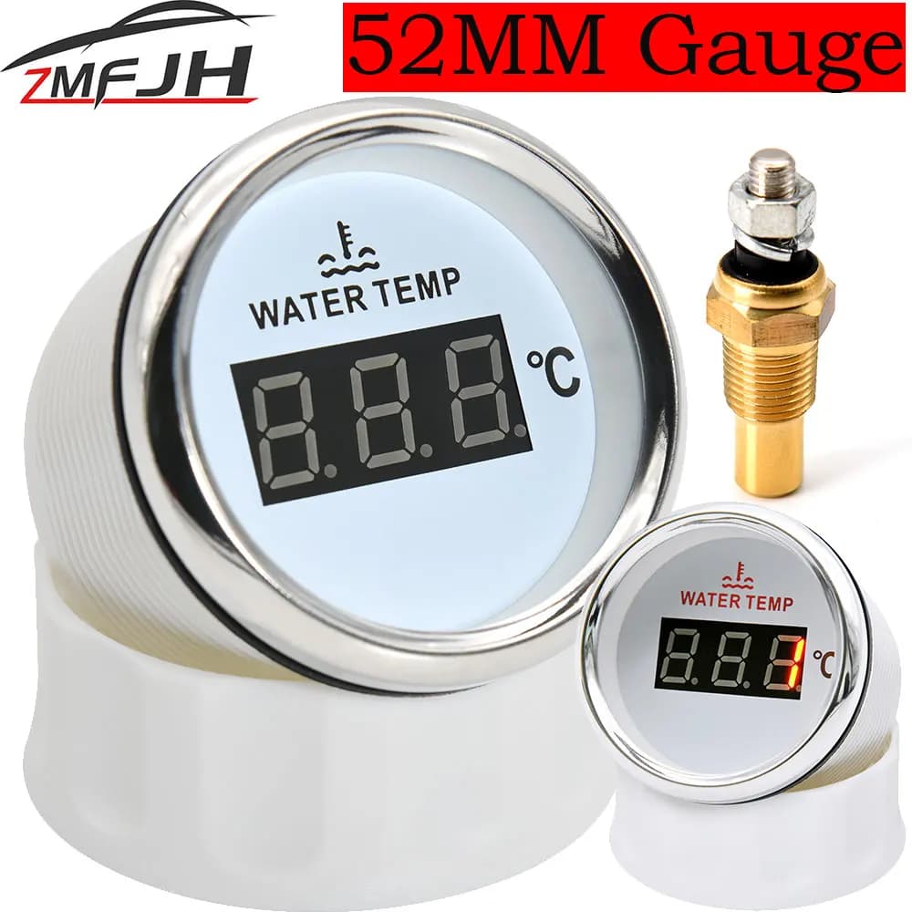 Indicatore digitale della temperatura dell'acqua con retroilluminazione rossa da 52 mm con sensore della temperatura dell'acqua 1/8NPT per la temperatura dell'acqua del camion dell'auto della barca marina personalizzata