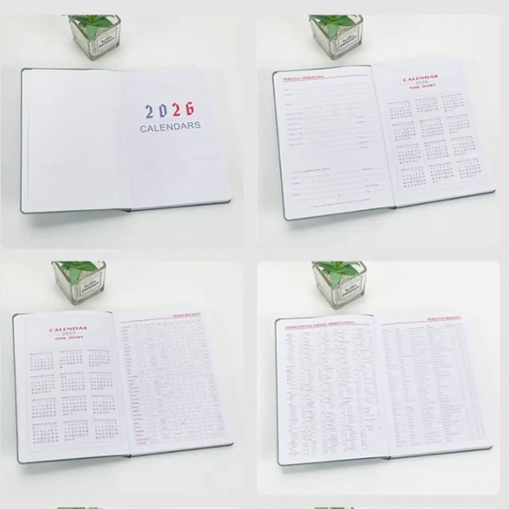 Agenda Annuale 2026 365 Giorni, Pianificatore di Lavoro in Inglese, Copertina in Pelle PU con Texture