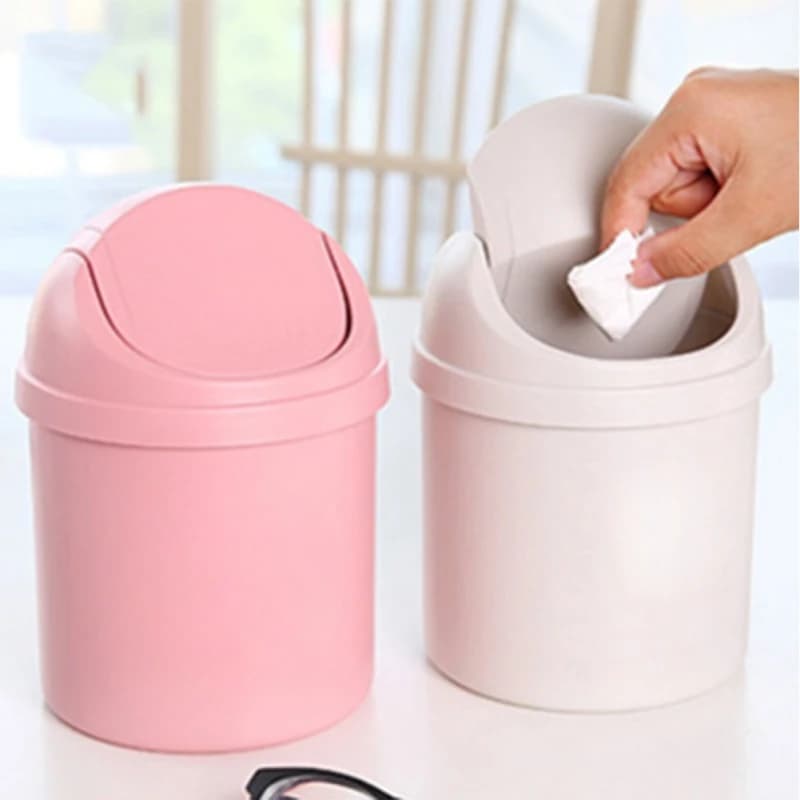 Mini pattumiera bidoni della spazzatura cestino della spazzatura da tavolo rotolo coperchio a battente forbici piccole matita accessori per la conservazione dell'ufficio domestico