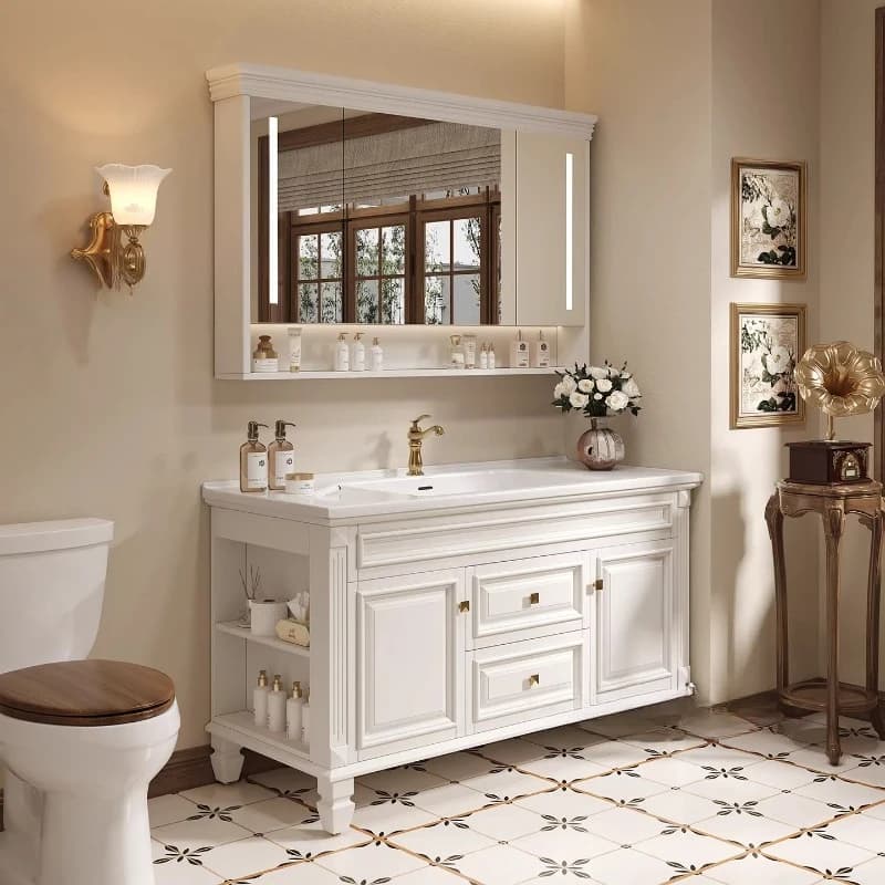 Mobile da Bagno con Specchio e Organizzatore per Profumi, Armadietto Moderno con Scomparti, Espositore per Bagno, Scrivania Trendy