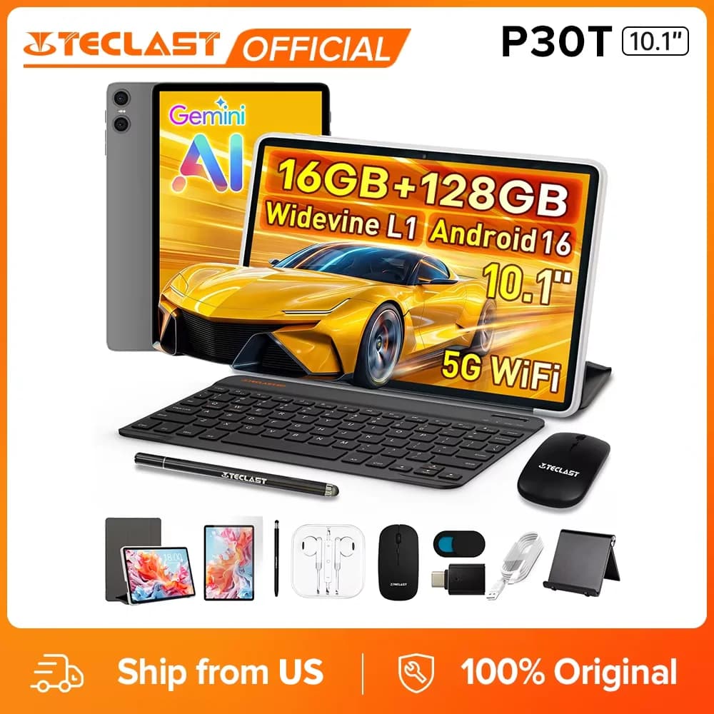 Teclast P30T Case Set Tablet 8 Cores Unisoc T610 Android 16 Tablets 10.1" Dispaly 3GB (+13GB Virtual) 128GB Lightweight 6000mAh Battery Tablets TDDI Full Lamination