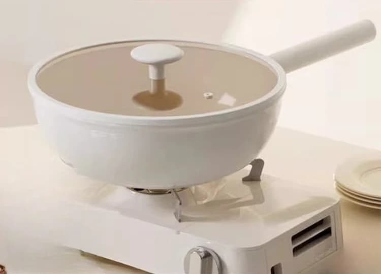 Fornello a induzione a gas con padella antiaderente in ceramica con titanio, speciale frittura in titanio a fondo piatto