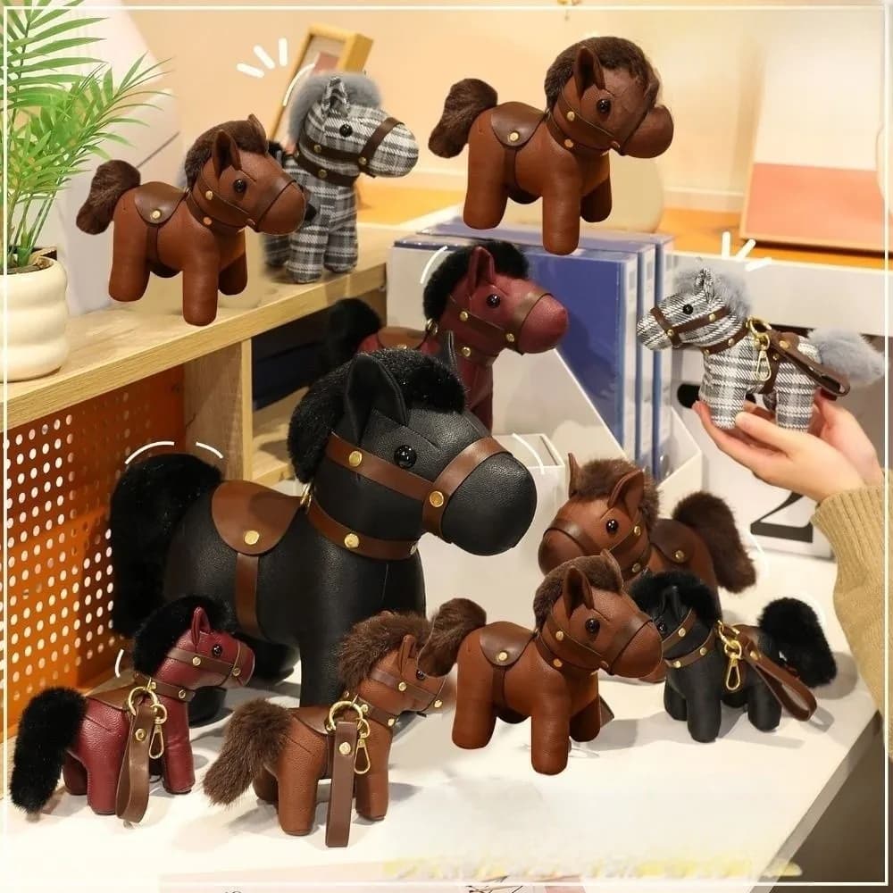 Simpatico ciondolo bambola cavallo Simulazione animale Ciondolo cavallo Ciondolo cavallo in peluche in pelle PU Decorazione borsa giocattolo peluche morbida