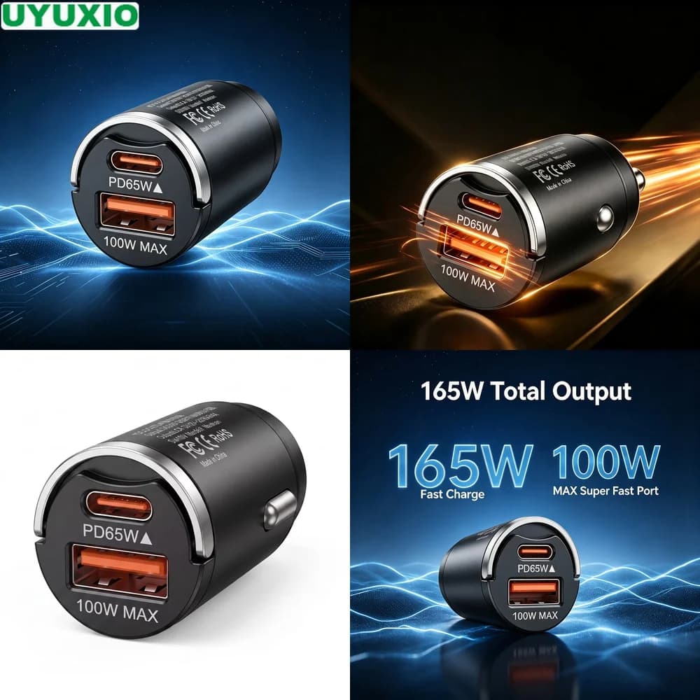 165W Travel Car Charger Low Profile Metal Flush Mount Dual Output 65W USB C 100W USB A Charging for Cars Trucks SUVs and Travel