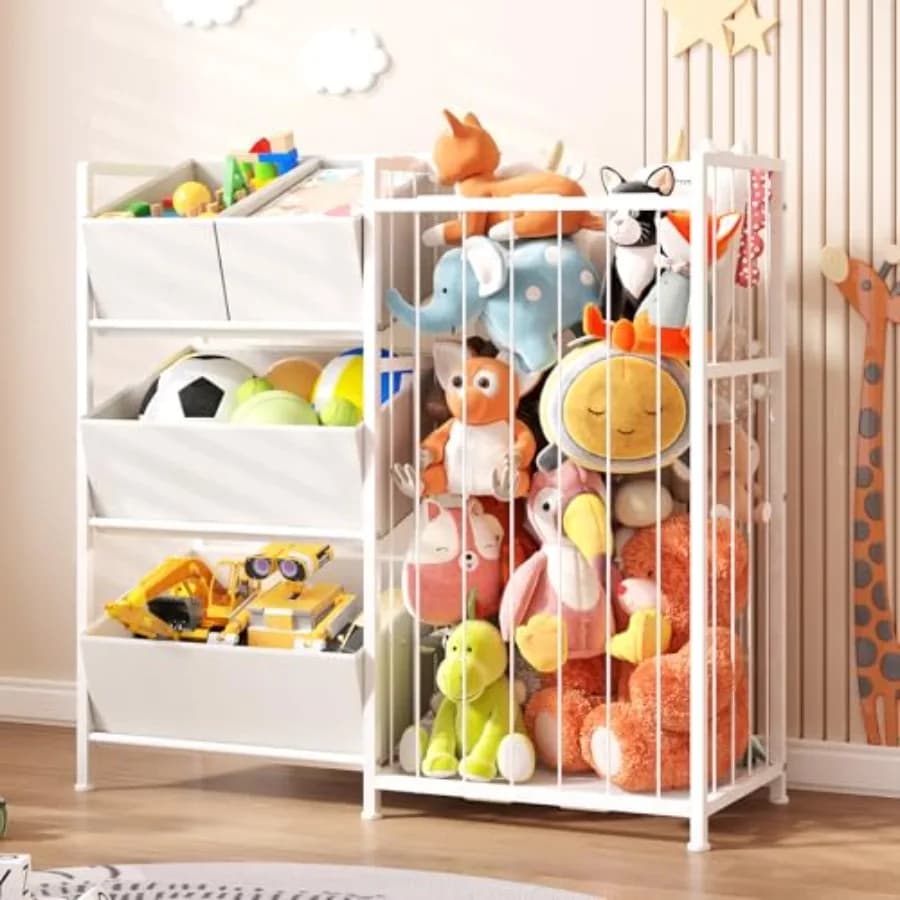 BBLIKE Organizzatore con 4 Contenitori Rimovibili, Scaffale Portaoggetti per Giocattoli, Porta Peluche per Camera da Letto, Sala Giochi, Stanza dei Bambini
