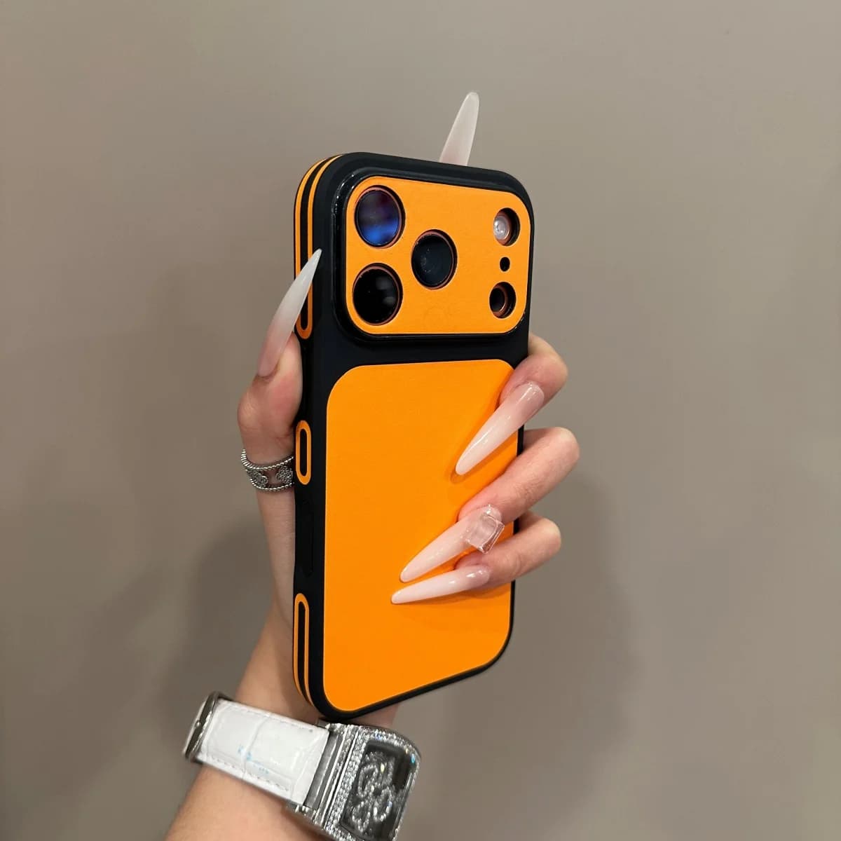 Luxury Side Plain Leather Solid Color Phone Case For iPhone 17 16 15 14 13 Pro Max Large Window Matte Shockproof Bumper Cover