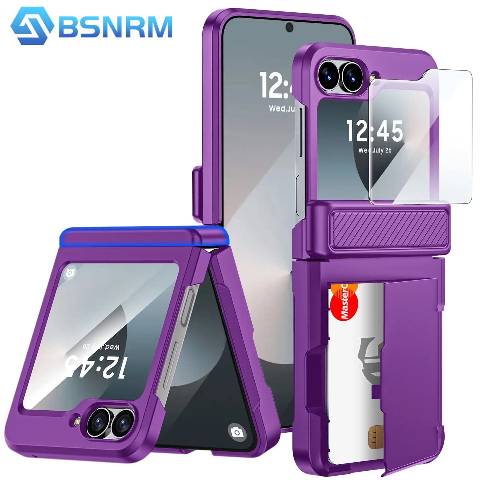 Custodia a Portafoglio per Samsung Galaxy Z Flip 6, con Protezione Cerniera, Porta Carte [Protezione RFID] e Protezione Schermo - Viola