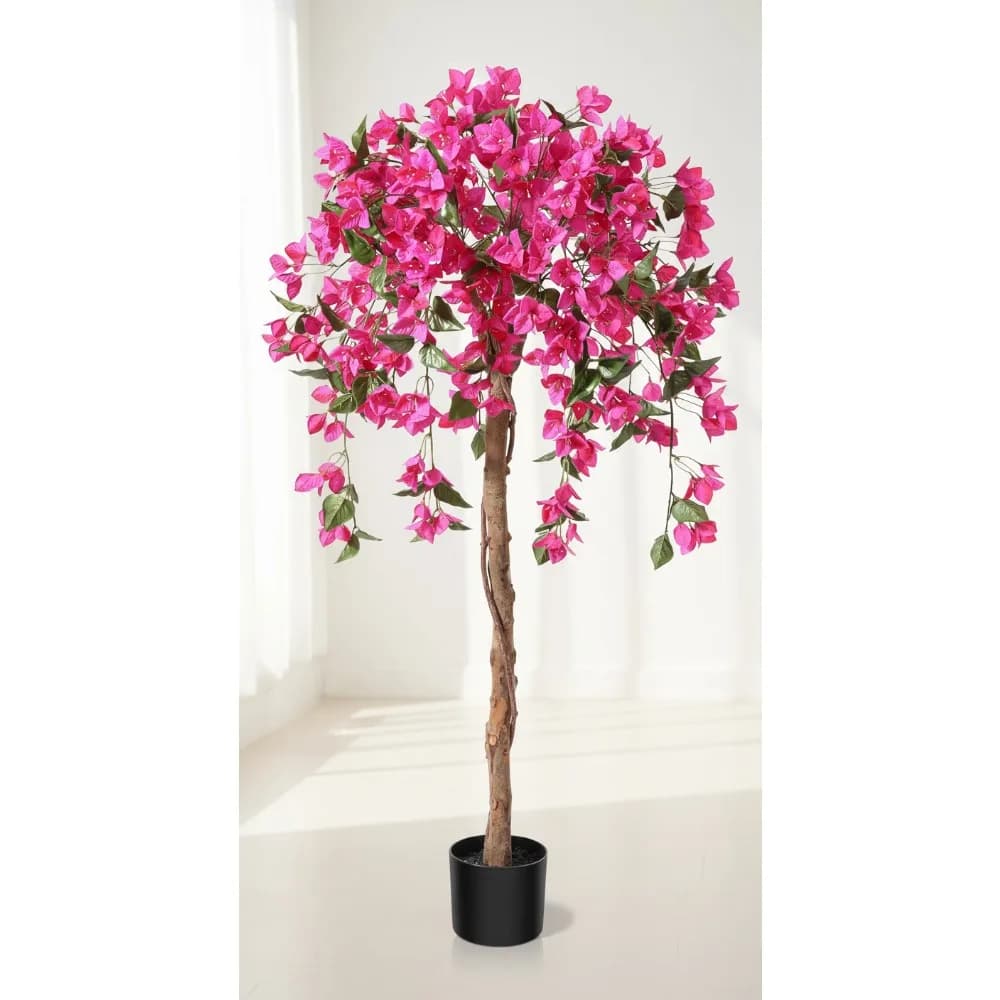 4 foot artificial bougainvillea tree with pink flowers for outdoors, interiors, offices, weddings, home decorations, realistic fake plants
