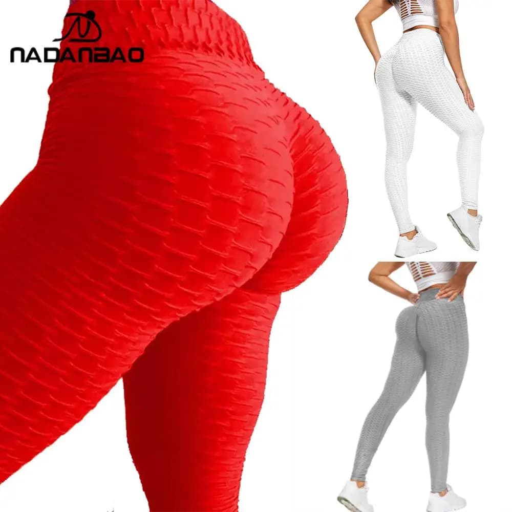 Nadanbao Set di 3 Pantaloni da Yoga Taglia XS per Donna, Leggings Elastici Jacquard Senza Cuciture a Vita Alta, Pantaloni per Fitness all'Aperto