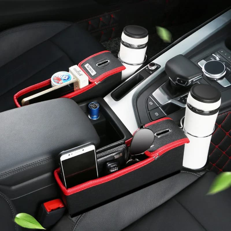 1PC Multifunctional Car Seat Gap Organizer with Cup Holder PU Leather Console Storage Box
