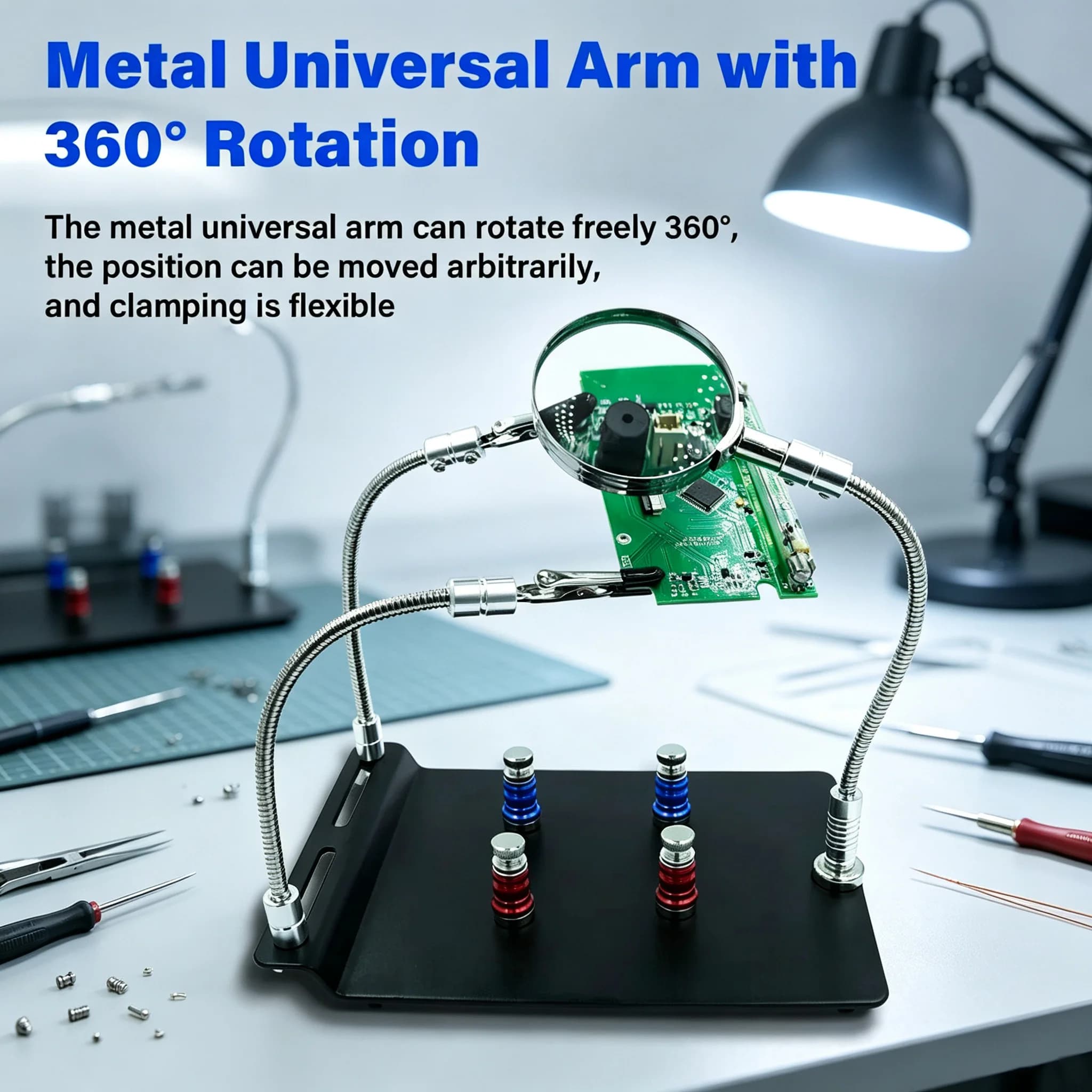 Magnetic Magnifying Glass PCB Circuit Board Holder Flexible Arm Soldering Third Hand Welding Station Soldering Iron Stand