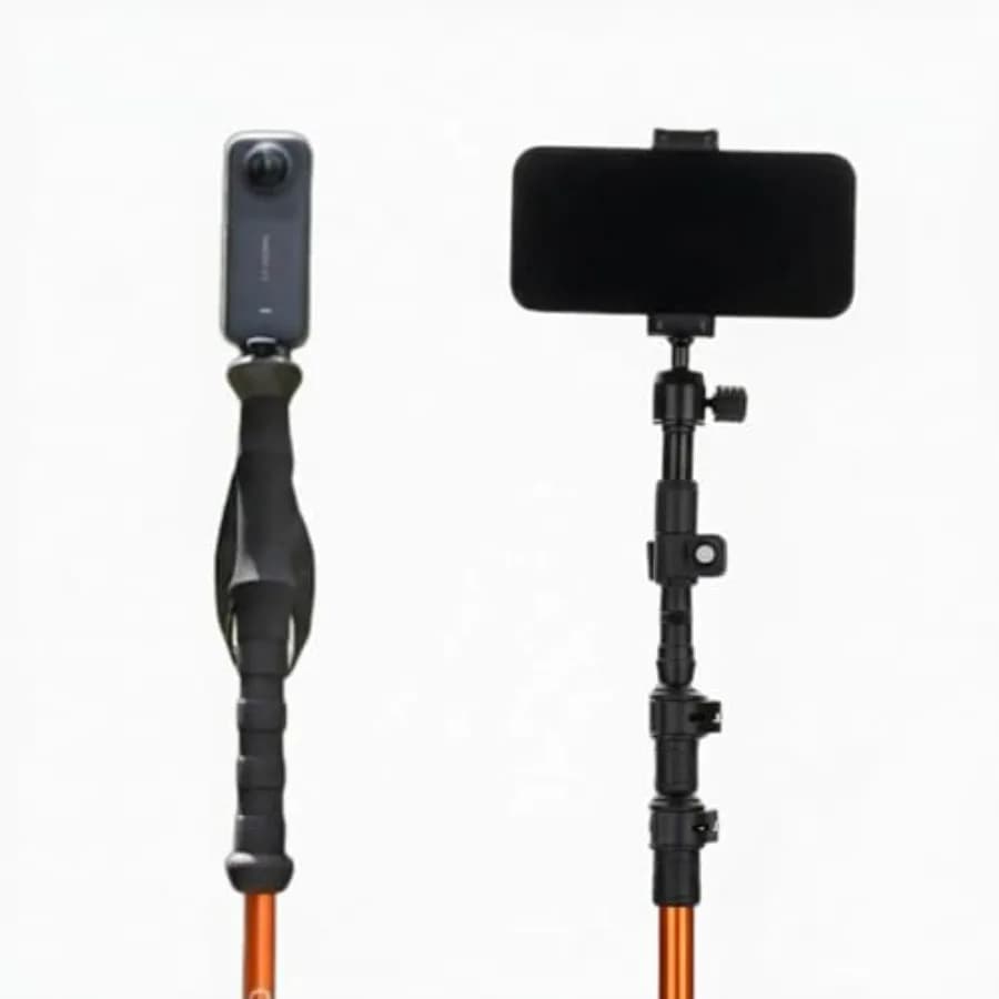Bastone da Trekking Ultraleggero in Alluminio 7075 con Morsetto Selfie Integrato da 1/4, Kit Treppiede per Fotocamera, Regolabile