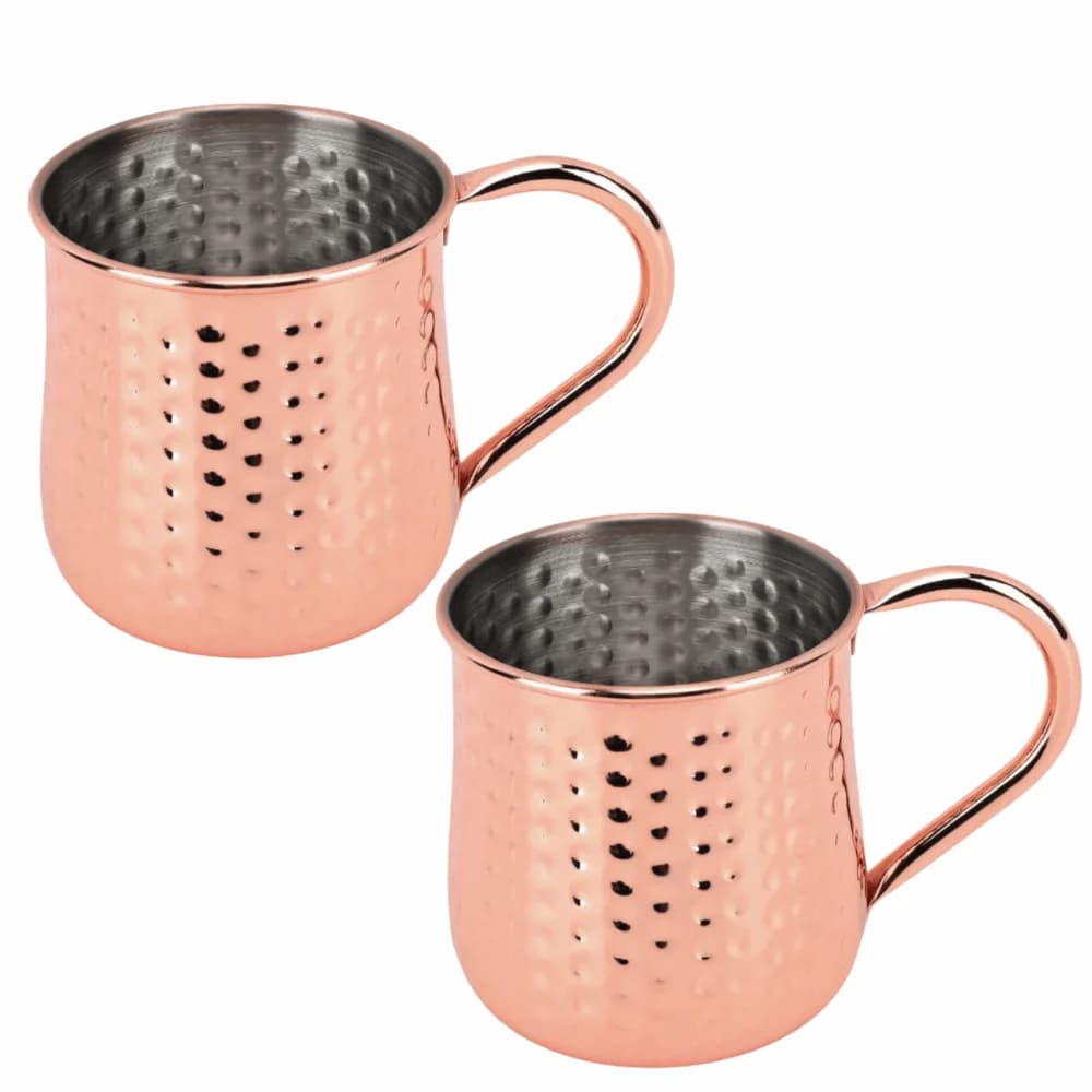 Set di 2 Tazze per Cocktail in Acciaio Inox 304, Design Martellato, Antiruggine, Bicchieri da Birra con Manici Placcati in Rame