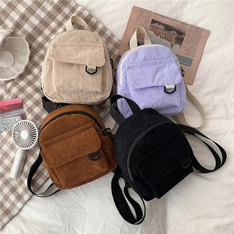 Mini Zaino da Donna alla Moda in Velluto a Coste Tinta Unita ​ Zaino Semplice e Casual per Studenti, Borsa da Viaggio 2023