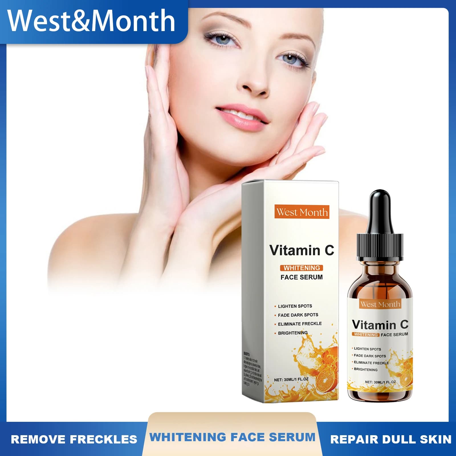 Western Month Vitamin C Whitening Face Serum Remove Lentishes Dark Macchia Face Essence Melasma Melanina Illumina Repairs Opaque Skin