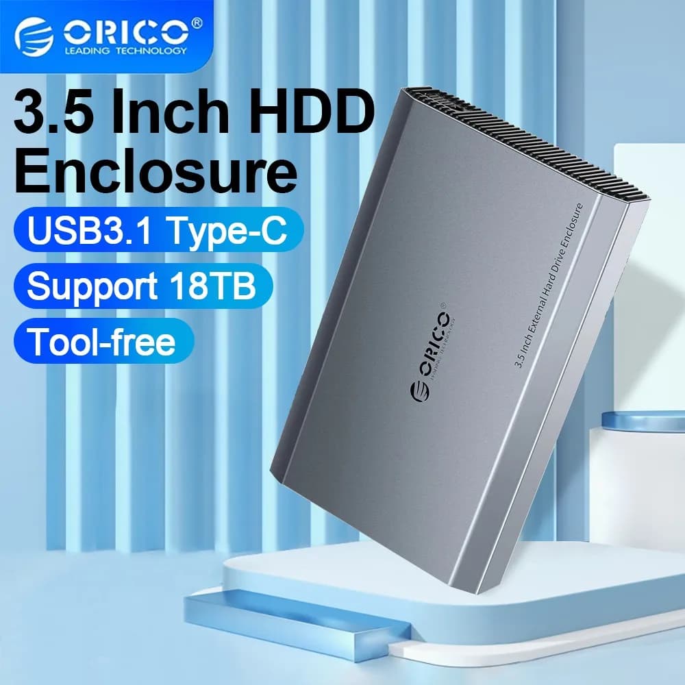 ORICO Custodia per HDD da 3,5 pollici Custodia per disco rigido portatile Tipo-C Dissipazione del calore Custodia per HDD esterna Custodia per SSD in lega di alluminio e ABS