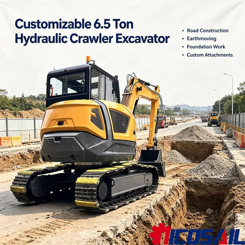 Customizable 6.5 Ton Hydraulic Crawler Excavator for Road Construction, Earthmoving & Foundation Work