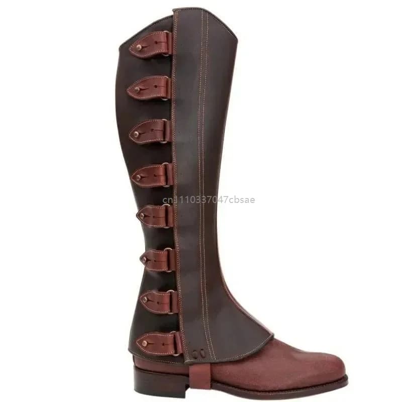 Retro Medieval Pu Leather Boot Covers Knight Pirate Greave Shin Guards With Buckles Costume Leg Armor For Men Rider Hiking 2026
