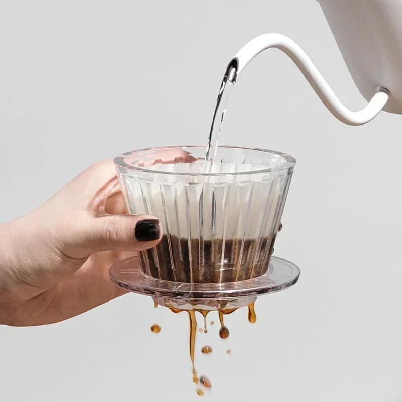 1 PC Set di tazze con filtro per caffè in acrilico, kit per birra fatta in casa a fondo piatto a forma di torta con documenti filtranti riutilizzabili, facili da pulire