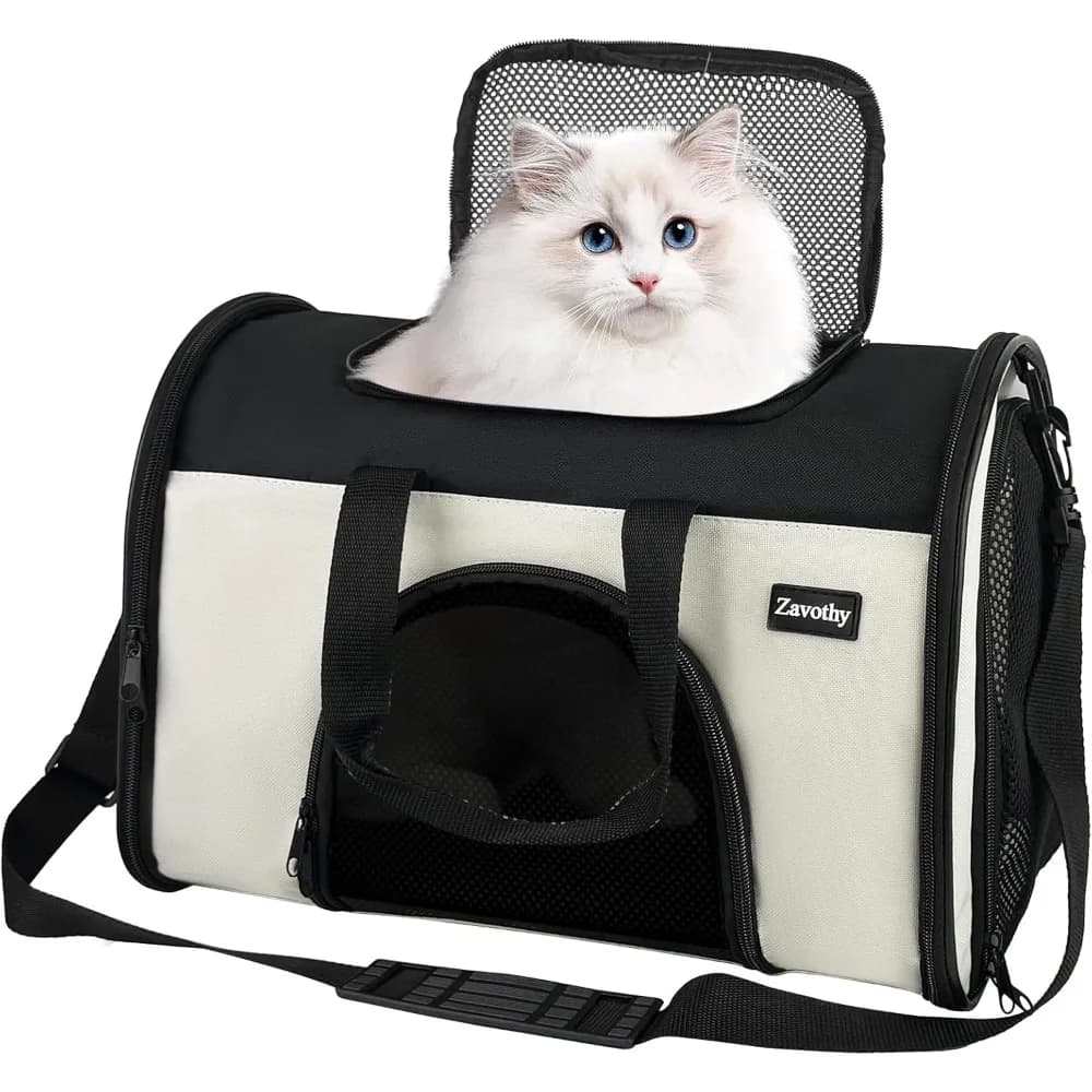 TSA Airline Approved Soft-Sided Pet Carrier for Small to Medium Cats and Puppies, Up to 15 Lbs – Collapsible Travel Carrier for Dogs & Cats, White
