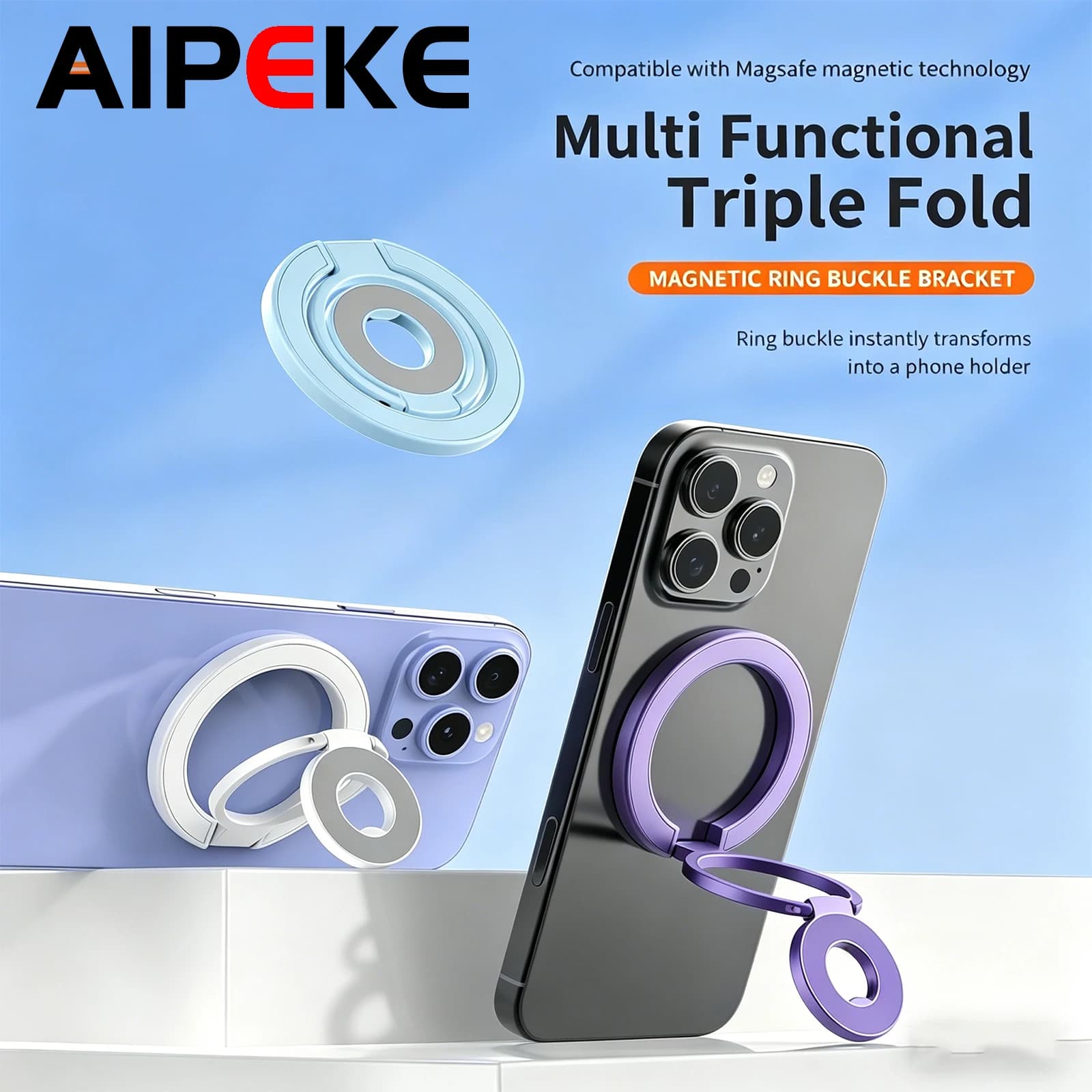 MagSafe Magnetic ring support for double-sided phone Support for portable folding mobile phone Support for universal grip bracket