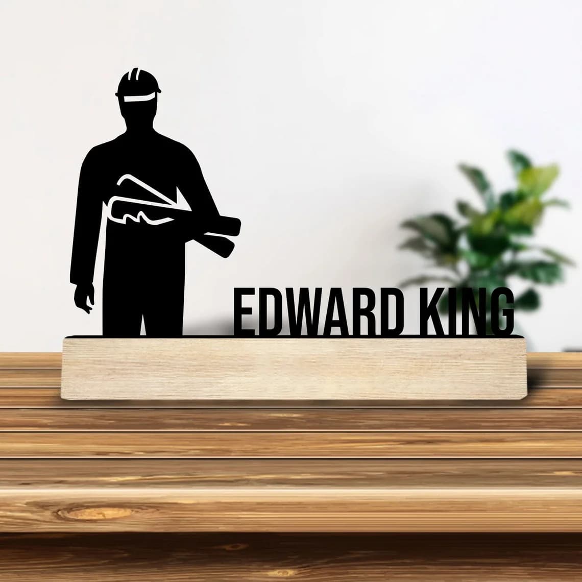 1pc Desktop Metal Ornaments Customizable Content With Wooden Base Decorative Gifts, Metal Statue Ornaments