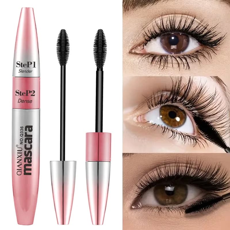 Mascara 2 in 1 Impermeabile a Lunga Durata, Allungante e Incurvante, Anti-sbavatura, Doppio Effetto, Cosmetico per Trucco Occhi Donna