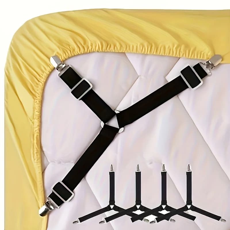 Clip for sheet with anti-slip corners of 4 pieces, multi-surfaceted stabilizing solution for bed/ sofa optimization, structured polymer composite