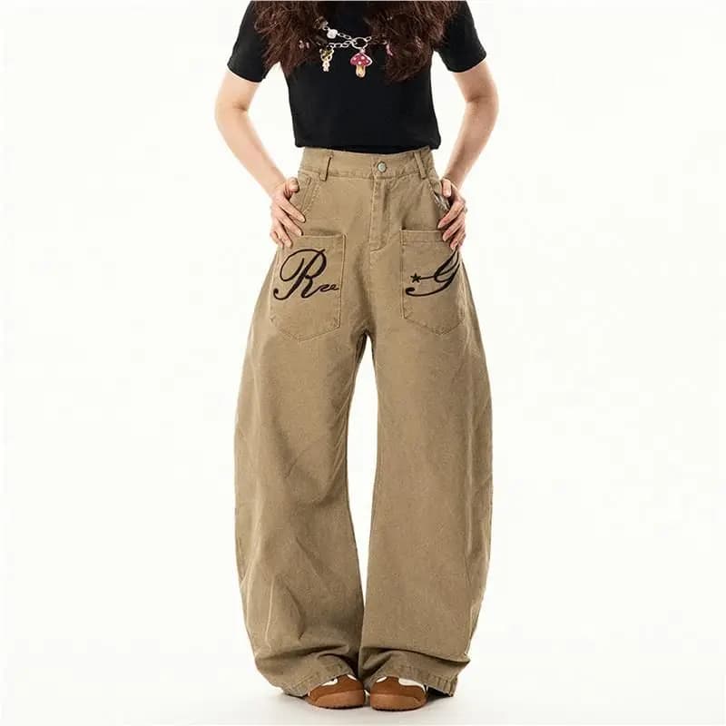 Women's Straight Leg Jeans Multi-Pocket Workwear Denim Pants Floor-Length Casual Trousers Autumn Season Slimming Effect